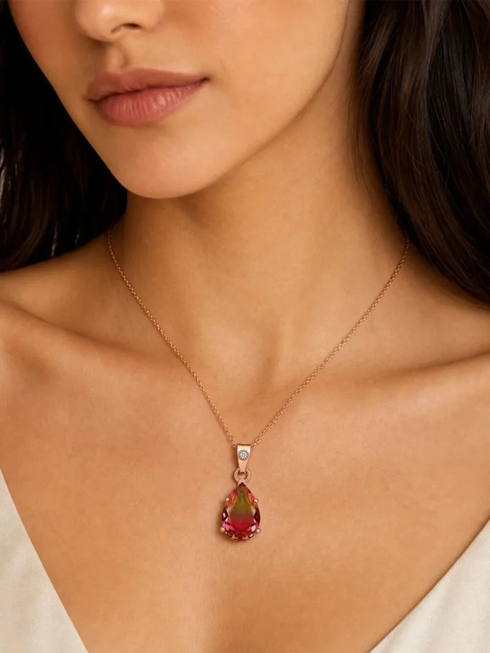 Created 4.43 Cts AAA Tourmaline & Genuine Diamond Pendant 10k Solid Gold