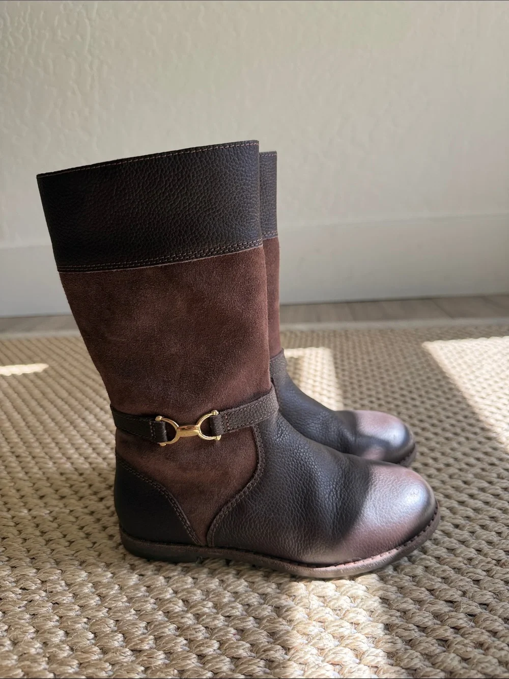 Janie and Jack Riding Boots Brown Leather & Suede Mid-Calf Boots size 12