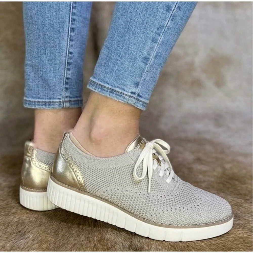 Cole Haan Grand City Women's Oxford Platform Stitchlite-RYE /GOLD Metallic 8.5 B