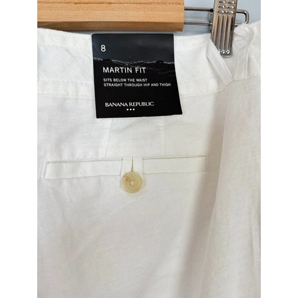Banana Republic Martin Wide Leg White Linen Preppy Coastal Grandma Pant 8