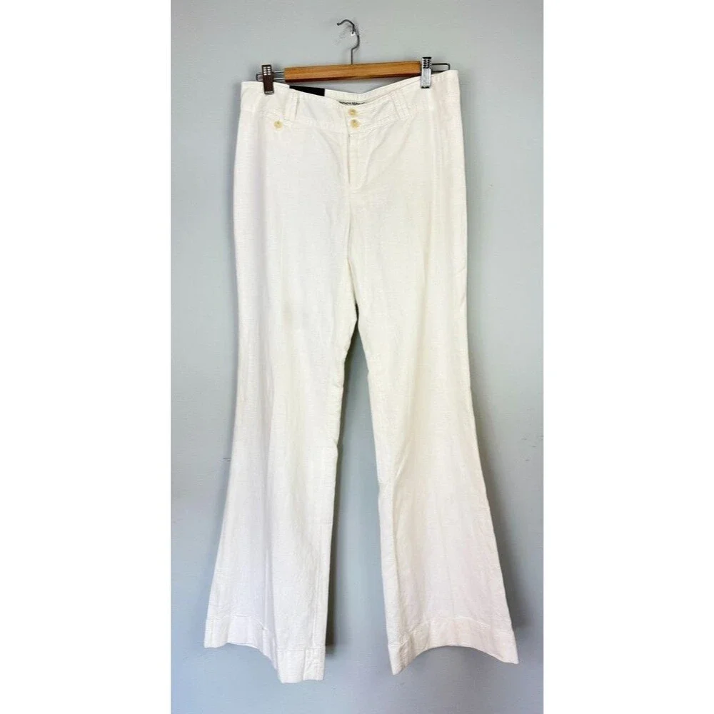 Banana Republic Martin Wide Leg White Linen Preppy Coastal Grandma Pant 8