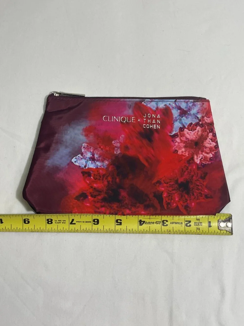 Clinique x Jonathan Cohen Floral Makeup Cosmetic Bag Zipper Pouch Red Pink