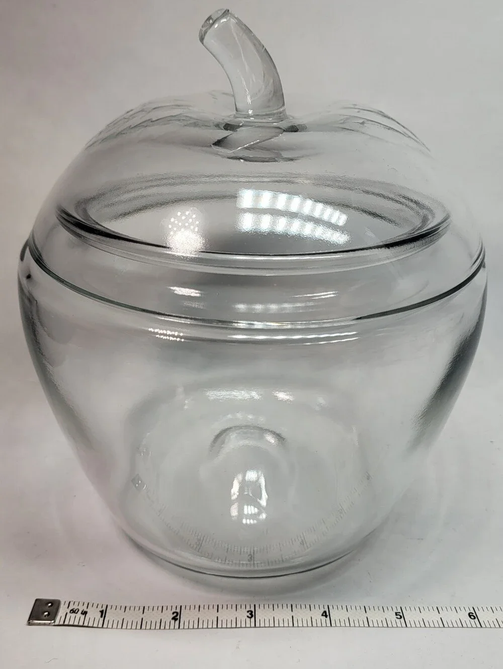 Anchor Hocking Apple Shaped JAR CANISTER Clear Glass with Lid Vintage NOS *READ