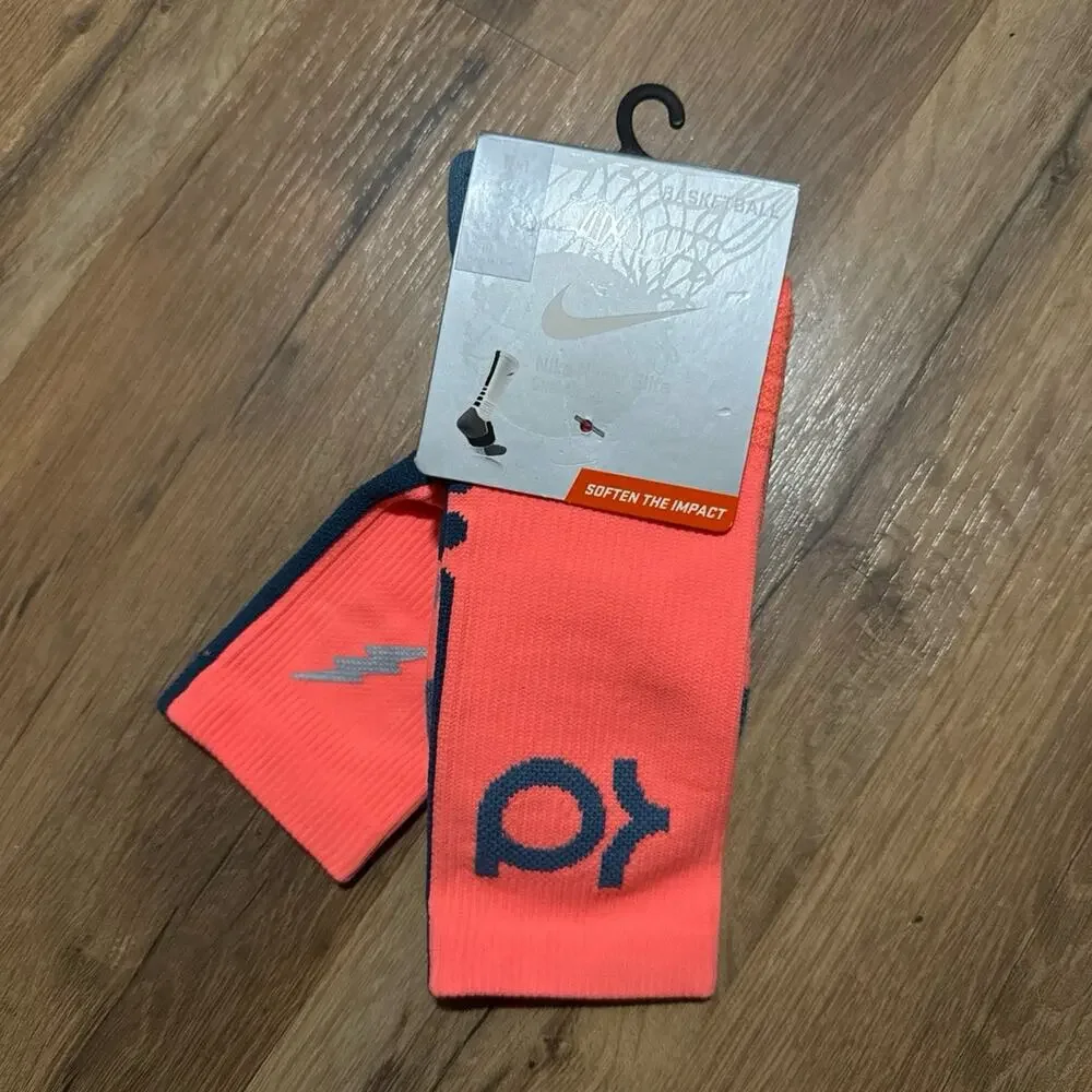 2013 Nike KD Hyper Elite Cushioned Basketball Dri-Fit Pink Orange Crew Socks
