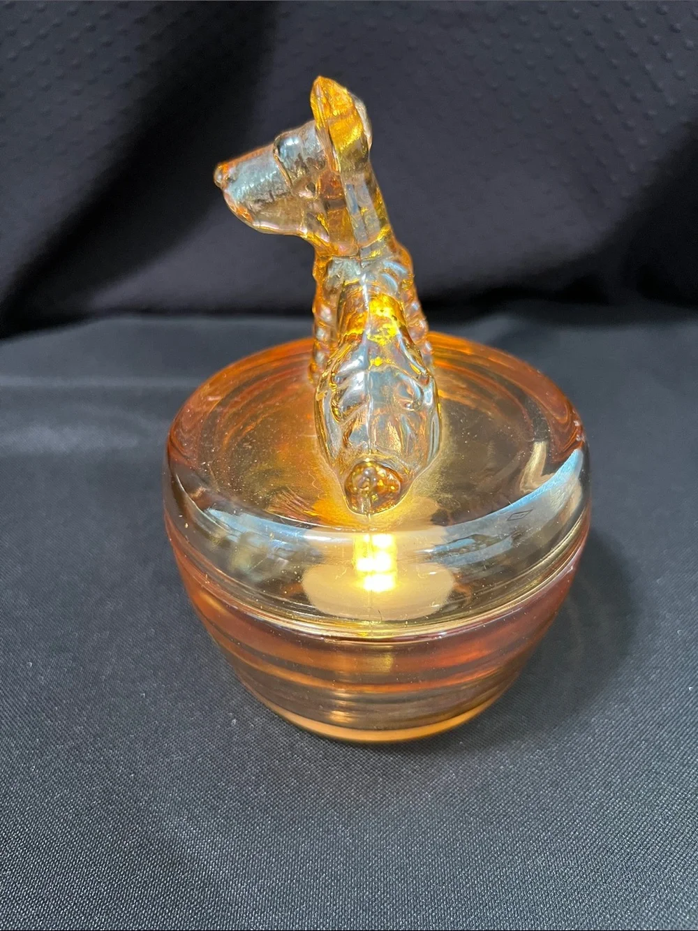 Jeanette Glass  marigold carnival glass trinket dish