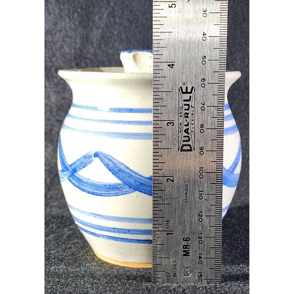 Jamestown Va,  Pottery Vase Bowl, Blue Stripes Pattern
