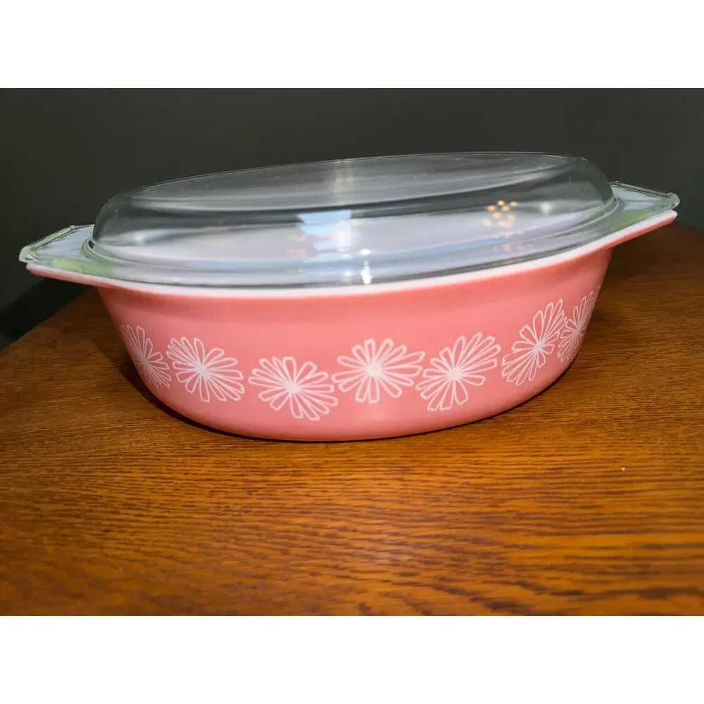Vintage Pyrex 2.5QT Pink Daisy 045 Casserole Dish W/Lid