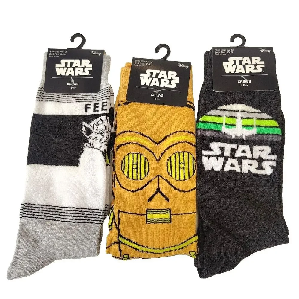 Star Wars C-3PO X-Wing Starfighter Novelty Men Socks Set 3 Pair Size 6-12  NWT
