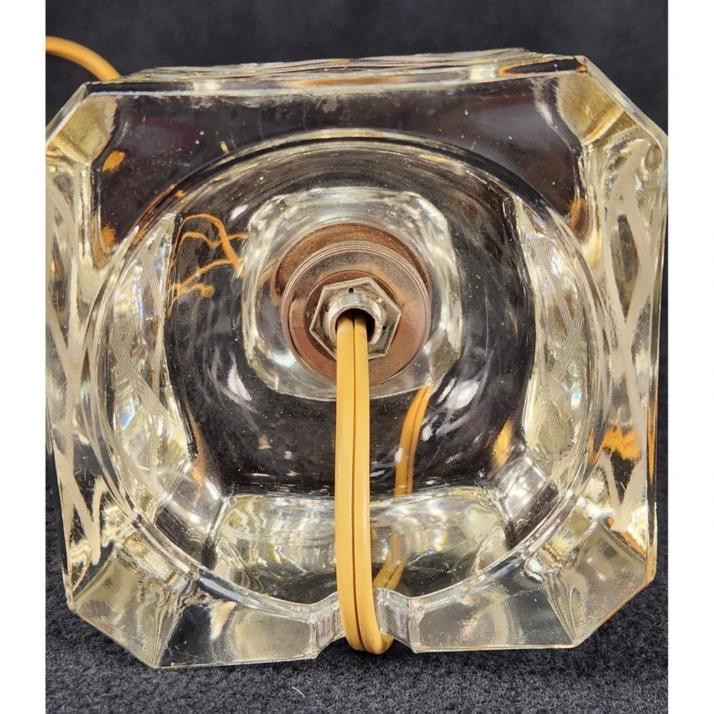Exquisite 1940s Crystal Stacked Cube Diamond Etched Lamp Hurricane Shade