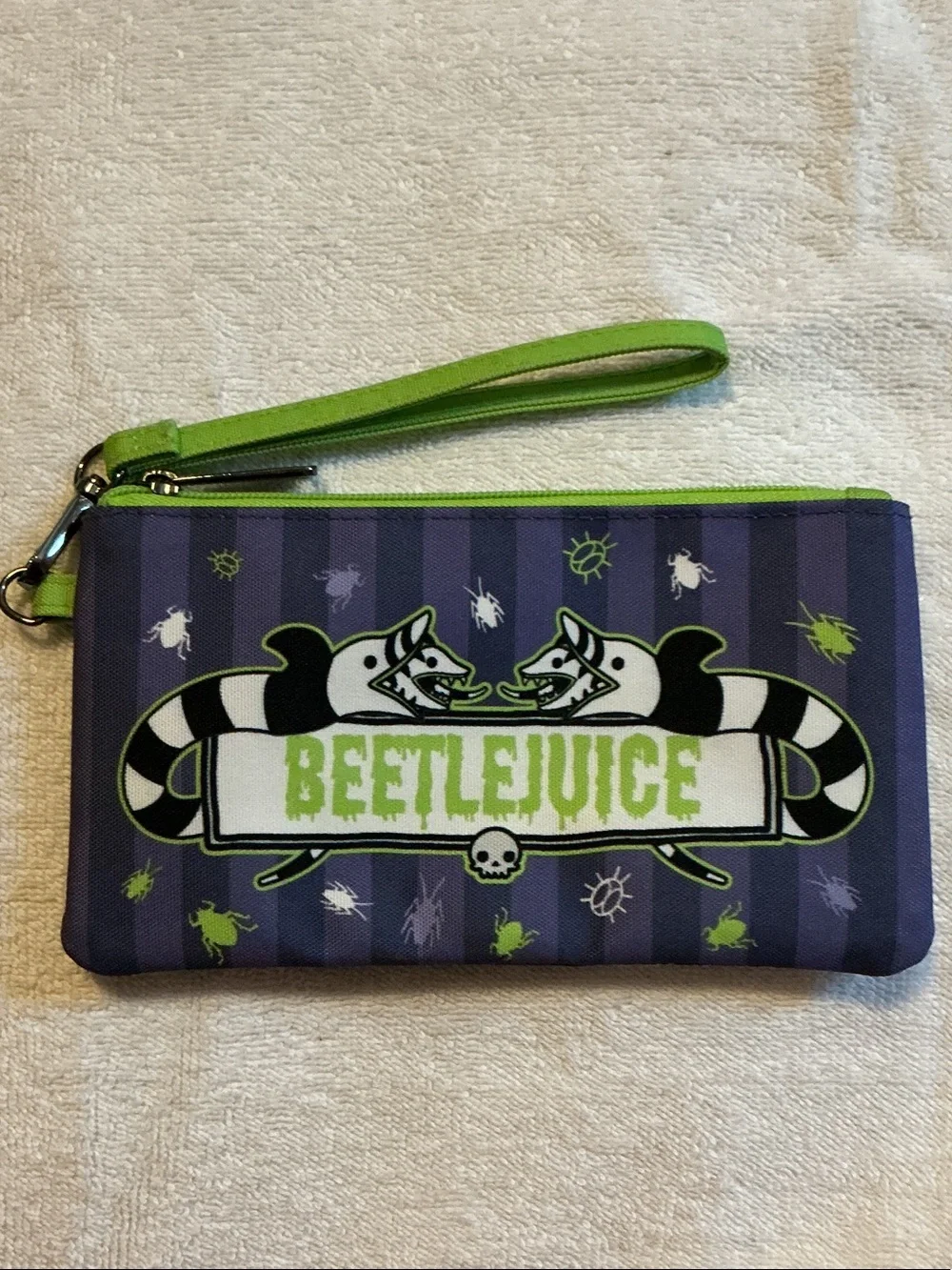 Loungefly Kids Beetlejuice Purple & Green Wristlet Pouch