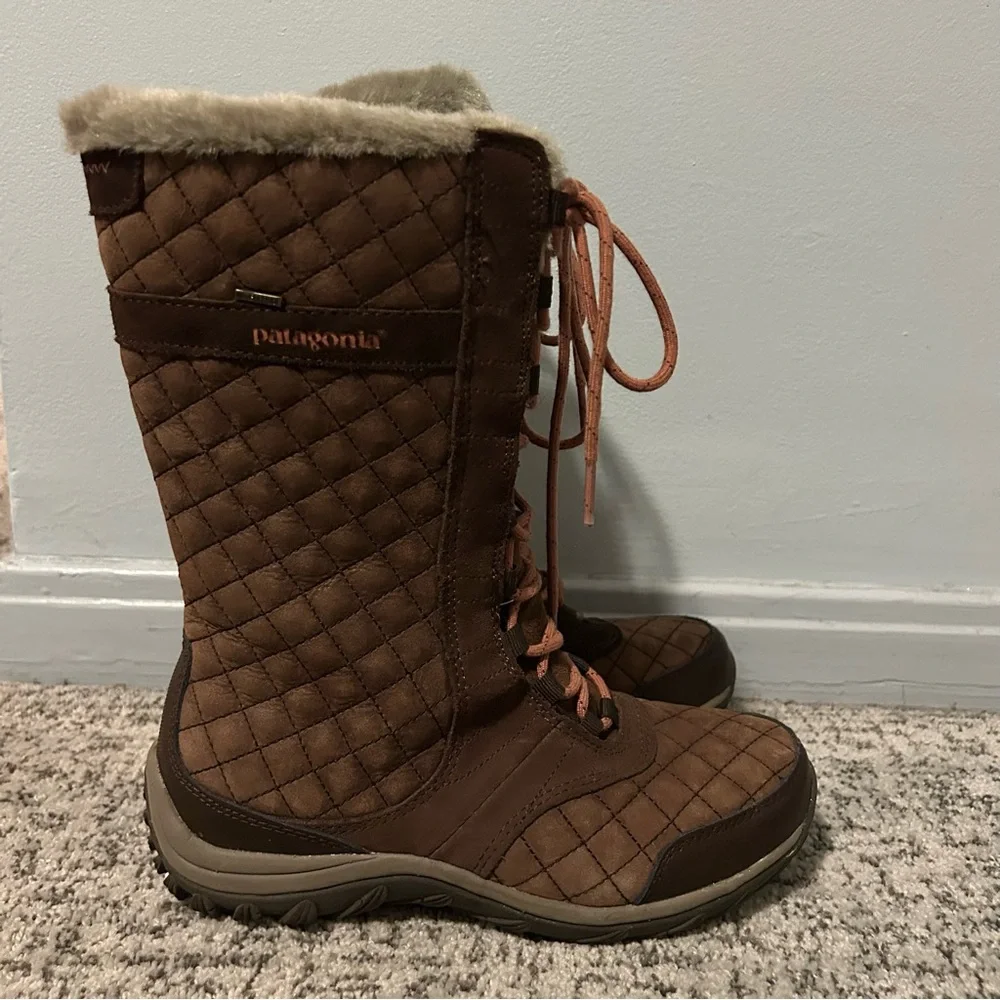 Patagonia Sable Brown Leather Faux Fur Lined Winter Snow Chukka Boots Size 6.5