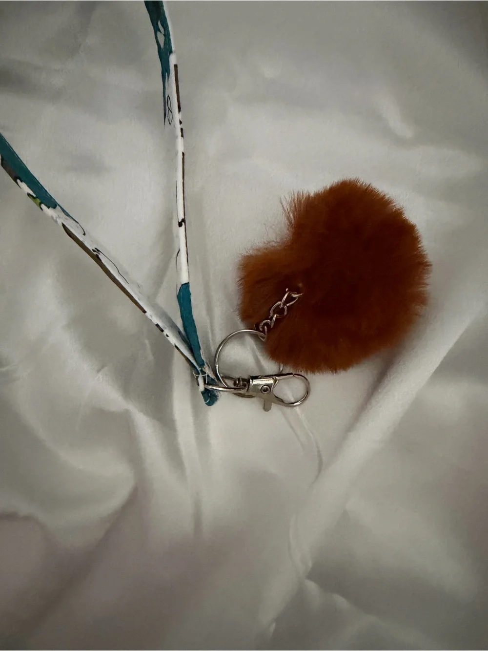 Handmade Owl and Bear Pattern Wristlet Keychain with Brown Pompom