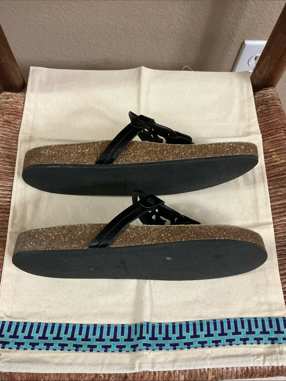 Tory Burch Black Logo Thong Sandals