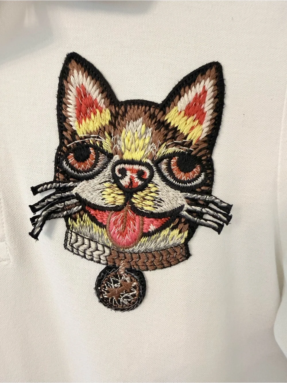 Gucci Dog Cat Patch Polo Shirt White Black Stripe Rare Alessandro Michele Size S