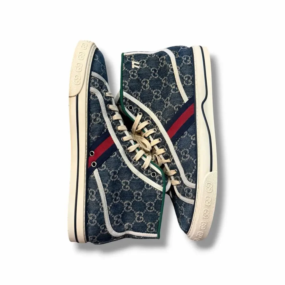 Gucci GG Tennis 1977 Denim High-Top Sneakers | Size 12G(13US)