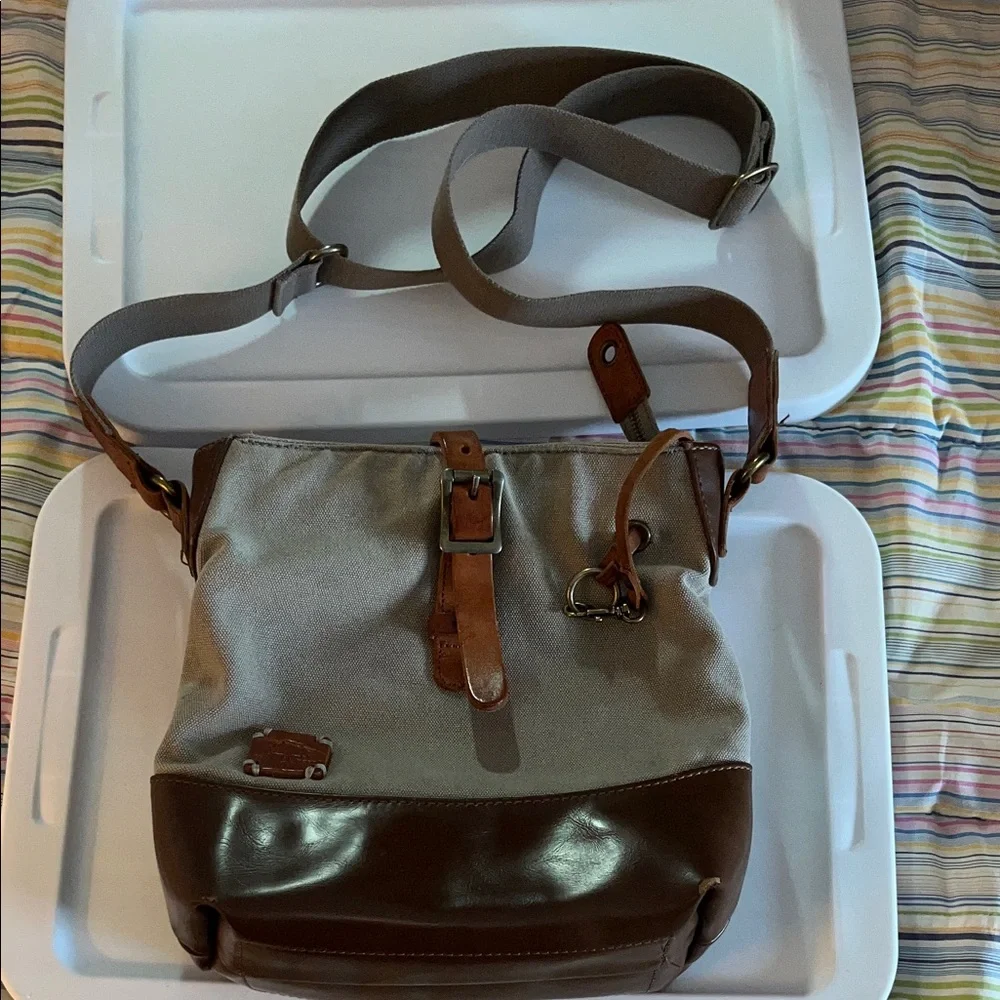 TSD Brand Canvas and Leather Brown and‎ Tan Men's Crossbody Bag