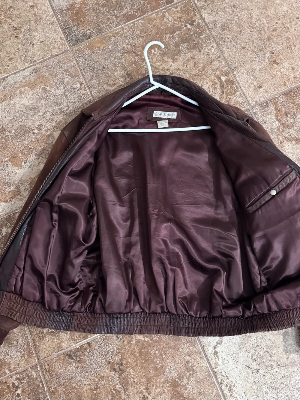 Men's Brown Leather Bomber Jacket Size 42