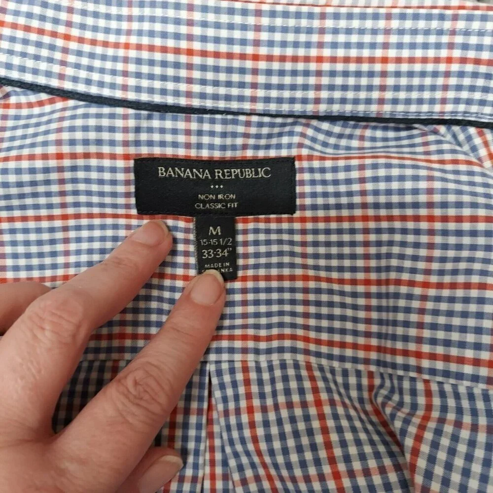 Banana Republic Long Sleeve Button Down Dress Shirt Red/Blue Plaid  Men's Medium