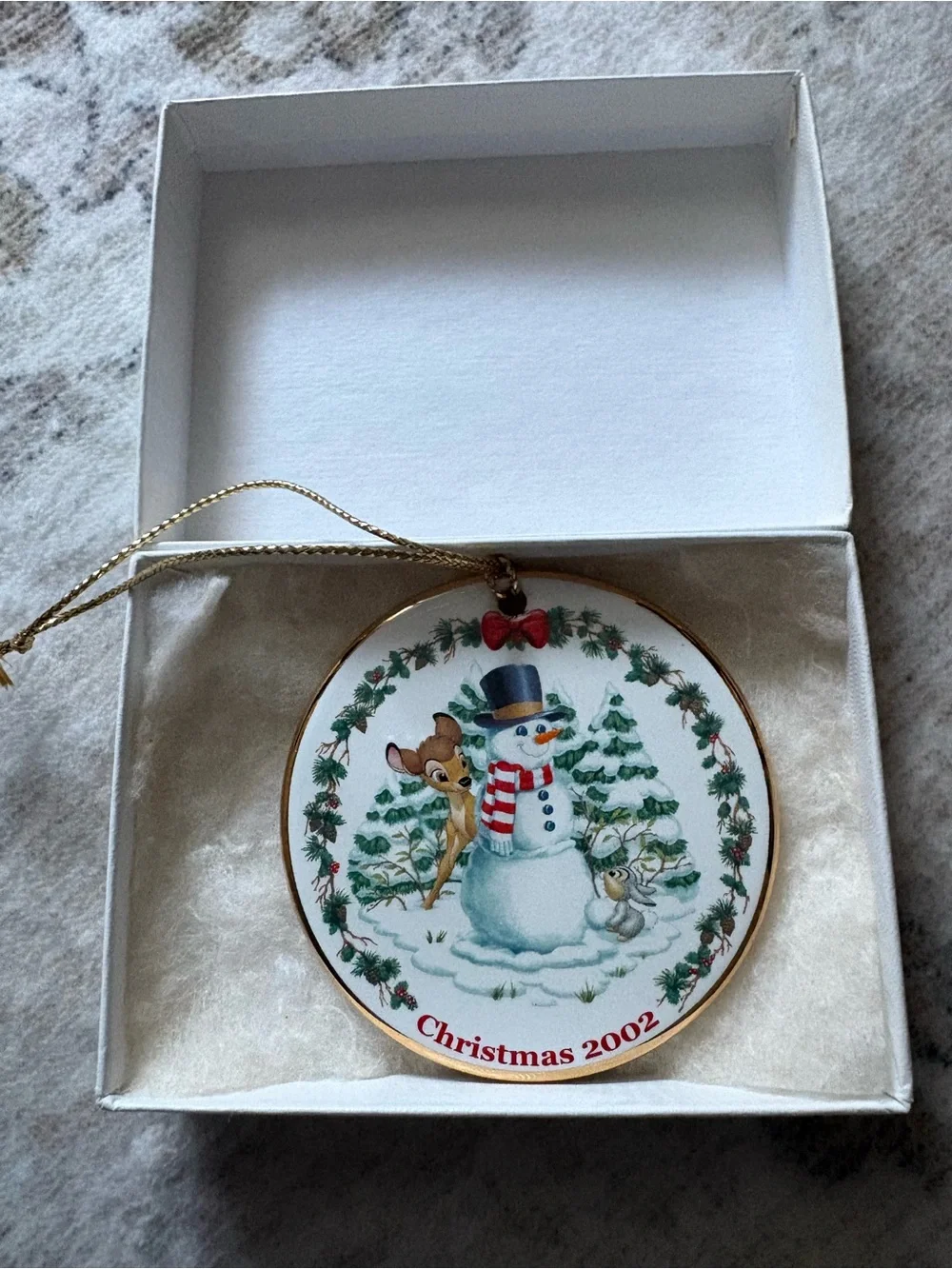 VTG 2002 Bambi First Snowfall Christmas Disney Grolier Porcelain Disk Ornament