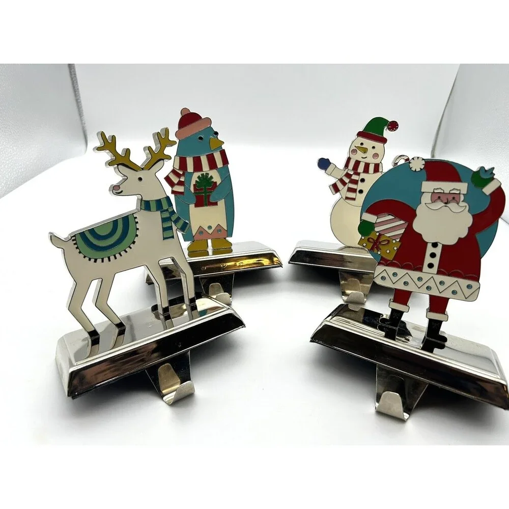Wondershop 4pc Christmas Stocking Holders Santa Snowman Penguin Reindeer Set