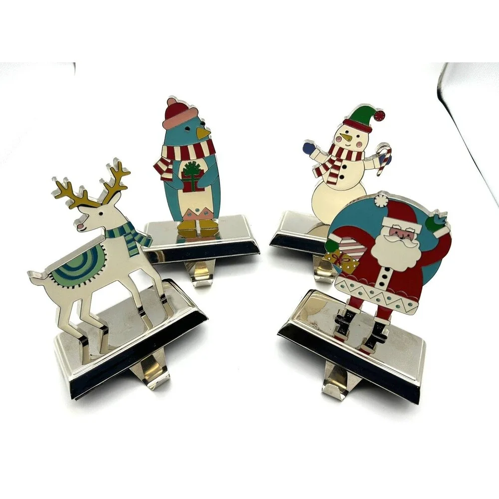 Wondershop 4pc Christmas Stocking Holders Santa Snowman Penguin Reindeer Set