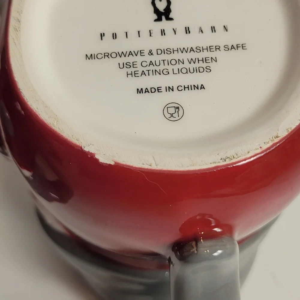 Pottery Barn Gnome Mugs Set‎ of 2 Red Grey Ceramic Holiday Christmas