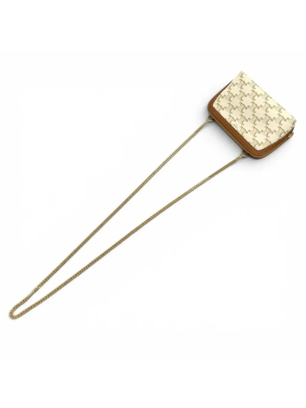 Celine Triomphe Canvas Logo Chain Clutch Shoulder Bag Off White Brown