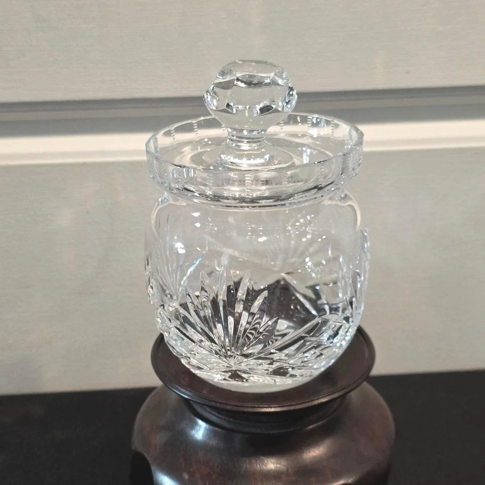 ROGASKA Crystal Jam Jar Honey Pot‎ w/ Lid Starburst Glass Condiment Pot Clear