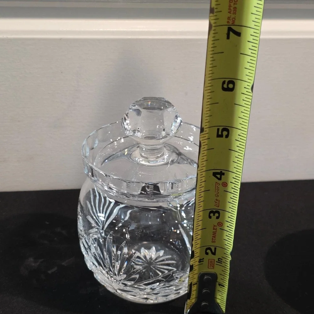 ROGASKA Crystal Jam Jar Honey Pot‎ w/ Lid Starburst Glass Condiment Pot Clear