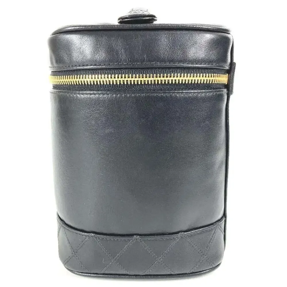 CHANEL Black Leather Logo Pouch