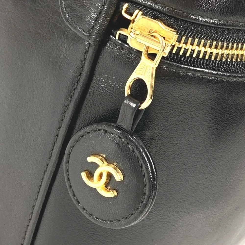 CHANEL Black Leather Logo Pouch