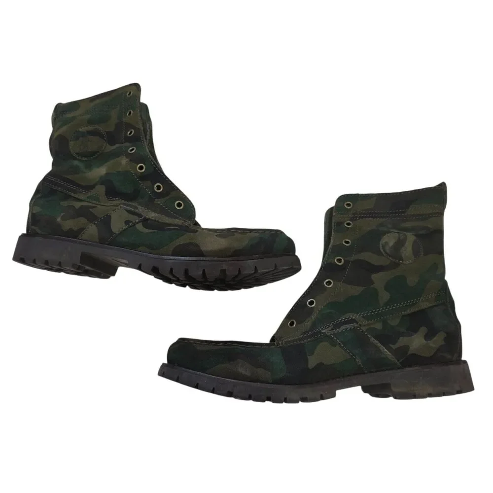 Polo Ralph Lauren Camo Ranger Combat Boots Mens 8 Military Suede Canvas