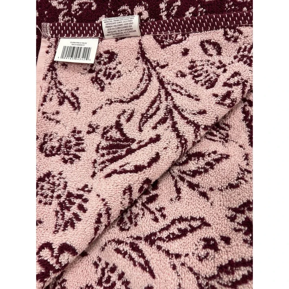 Laura Ashley Elaina Pink Floral Bath Towels Set of 2 Cotton New