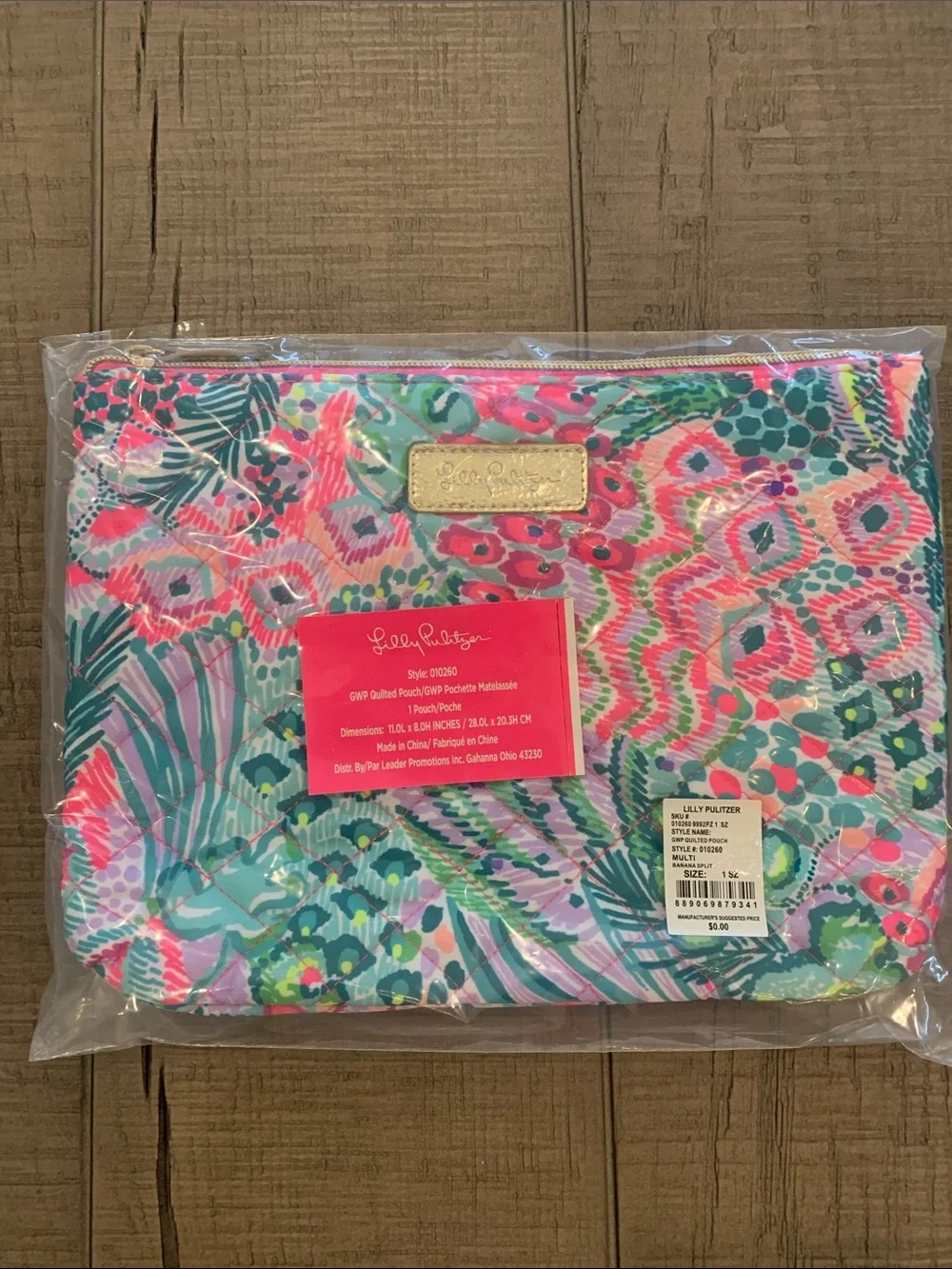 NWT—-Lilly Pulitzer Multicolor Quilted Zip Pouch in Banana Split