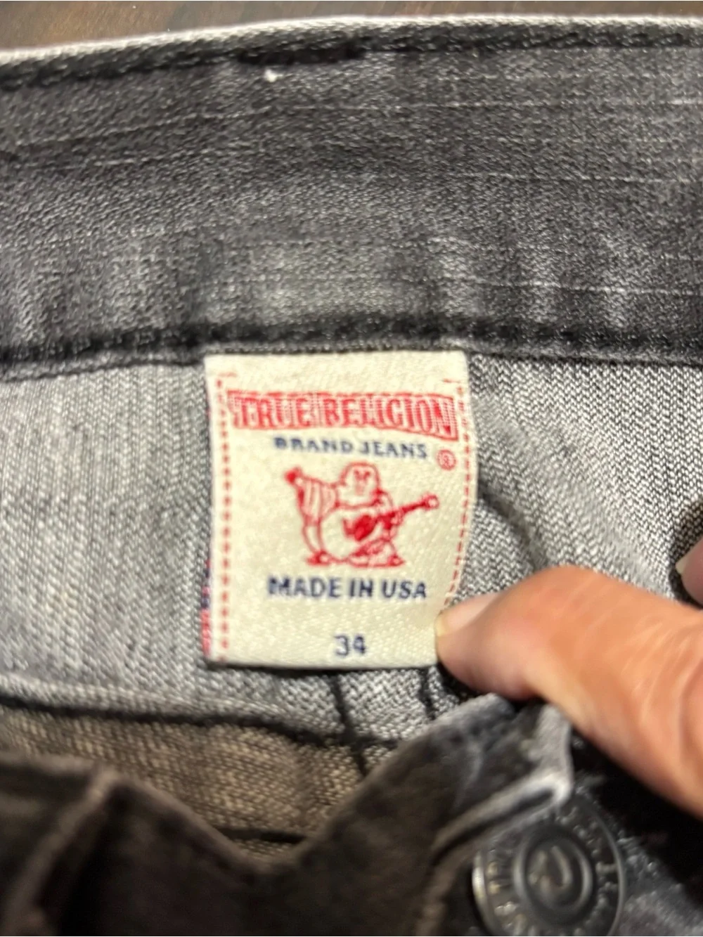 True Religion Men’s Straight Leg Jeans size 34 Charcoal color, made in USA