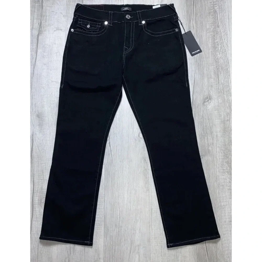 $159 NWT  True Religion Ricky‎ Flap Relaxed Jeans Black WORLD TOUR BUDDHA 32x32