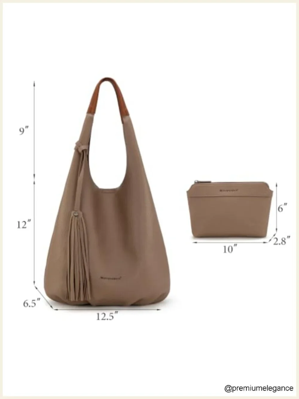 Vegan Leather Slouchy Hobo Bag Set with Tassels & Magnetic Clasp