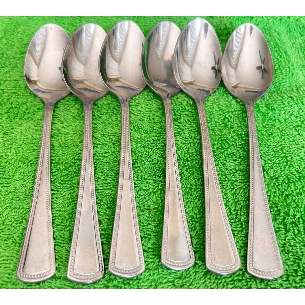 Crestware Stainless Teaspoons Beaded Edge Glossy 6