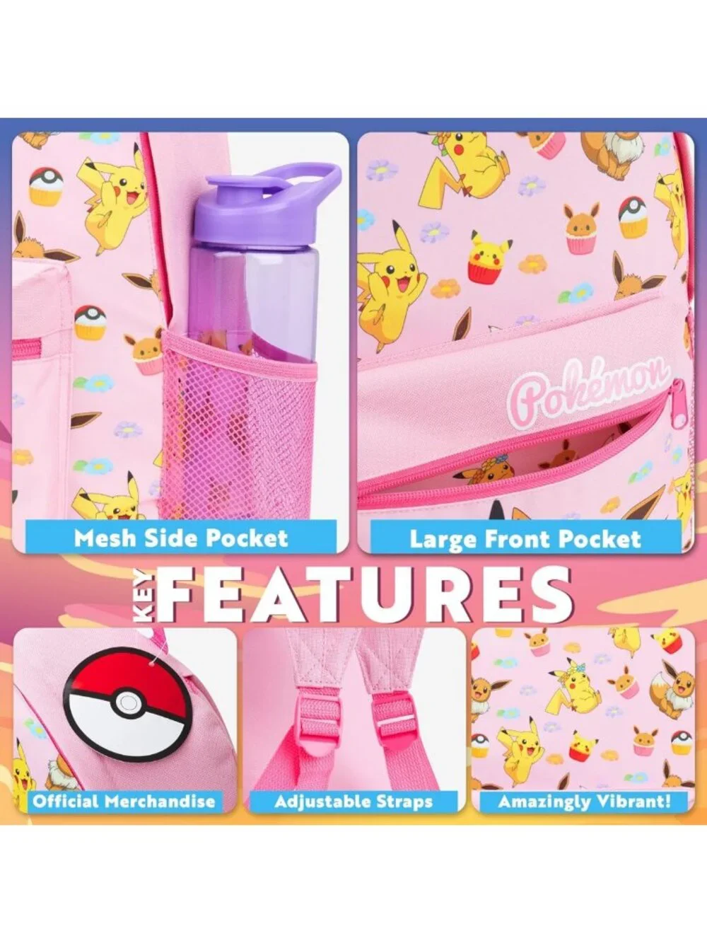 Cute Pikachu Backpack for Kids & Teens, Anime Daycare School Bag, Travel