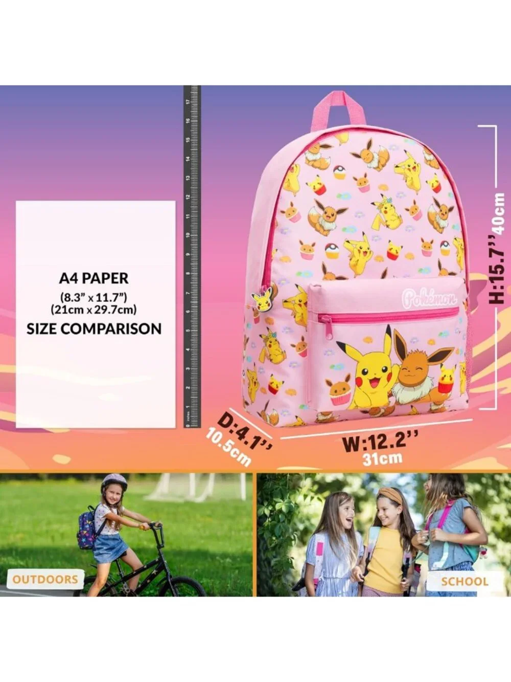 Cute Pikachu Backpack for Kids & Teens, Anime Daycare School Bag, Travel