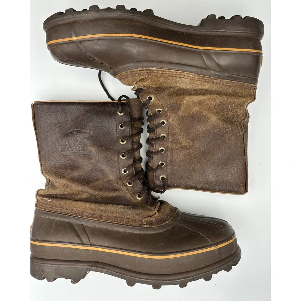 Sorel Mounty Brown Leather Insulated Snow Duck Boots NM1085-219 Mens Sz‎ 11 Vtg