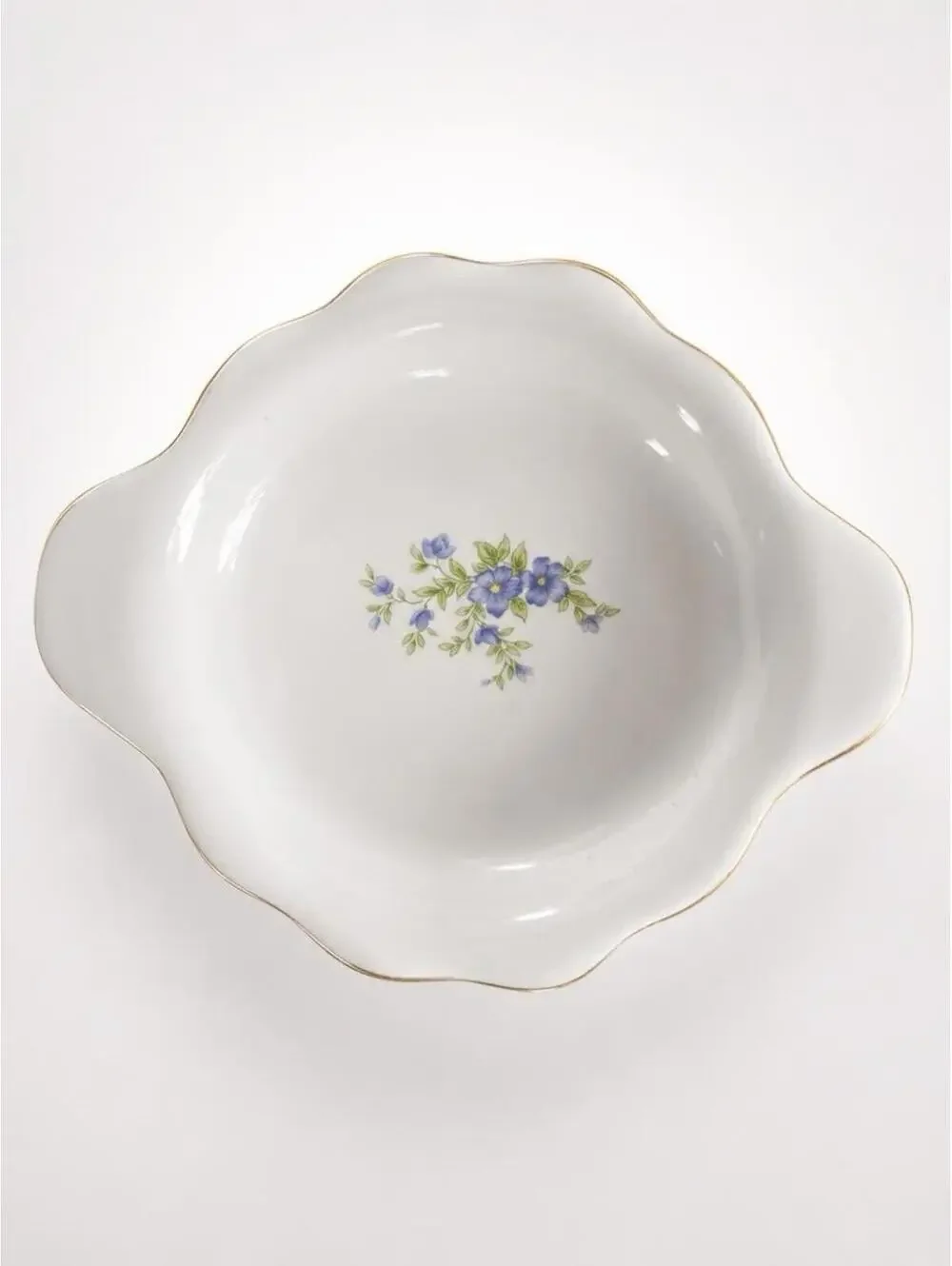 Vintage Blue Floral Porcelain Decorative Bowl With Gold Rim