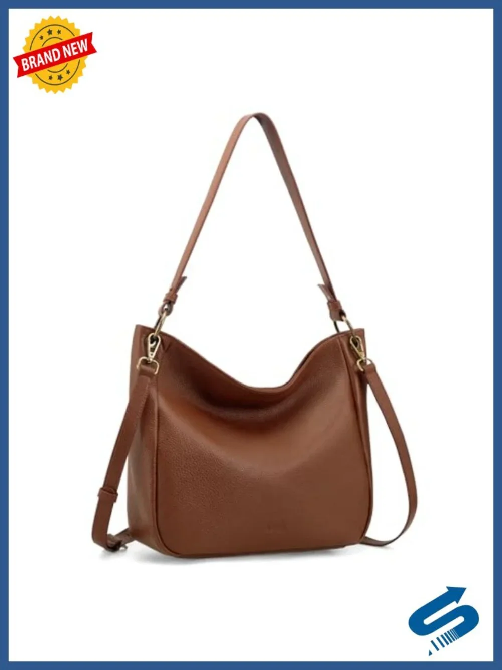 Genuine Leather Hobo Crossbody Bag with 2 Detachable Straps
