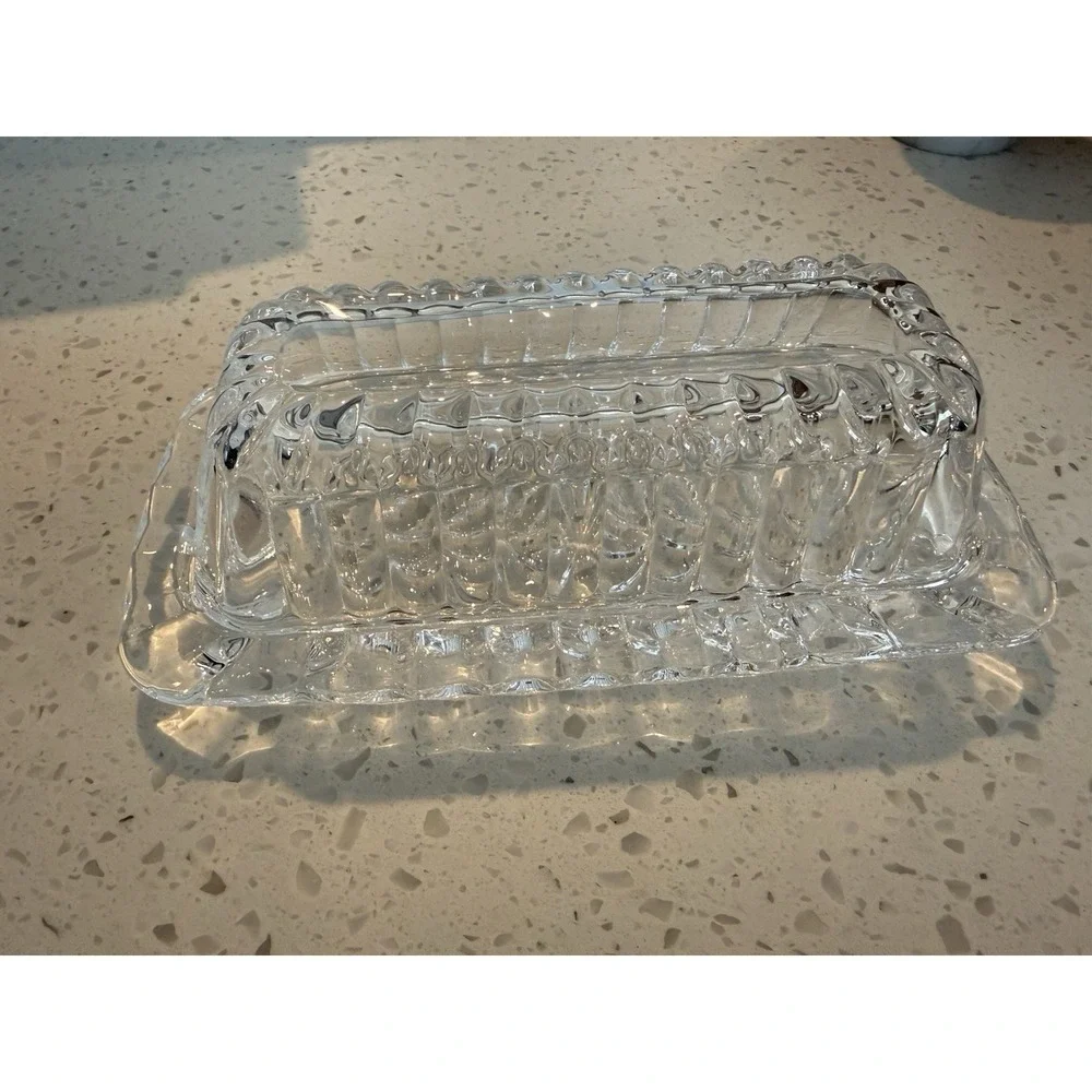 Vintage Butter Dish Covered‎ Ribbed Glass Crystal Clear