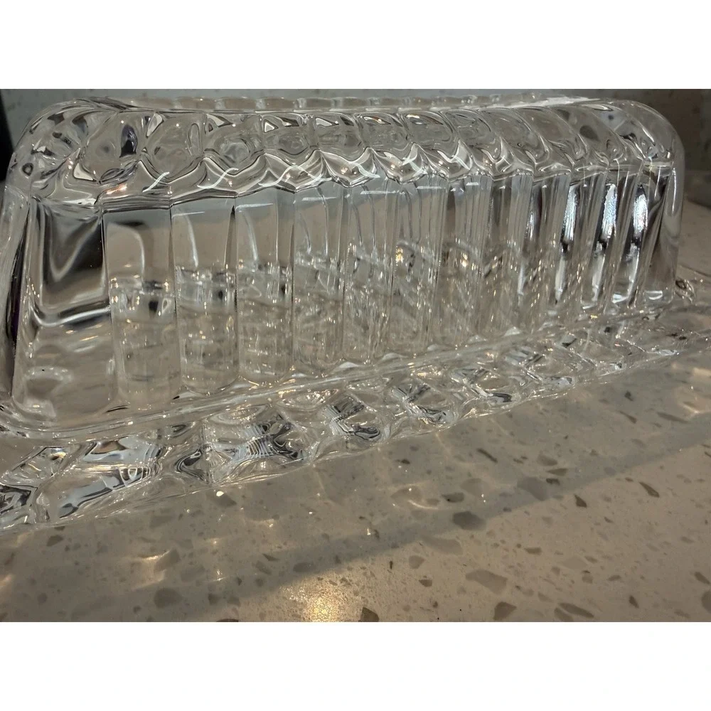 Vintage Butter Dish Covered‎ Ribbed Glass Crystal Clear