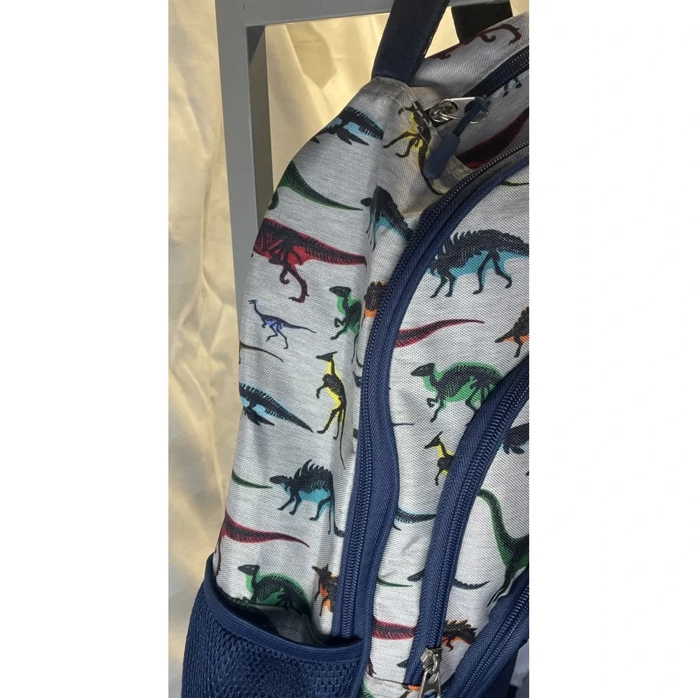 Tommy Bahama Kids Backpack Bag Navy Blue/Grey Colorful Dinosaurs 4 Zip‎ Pockets