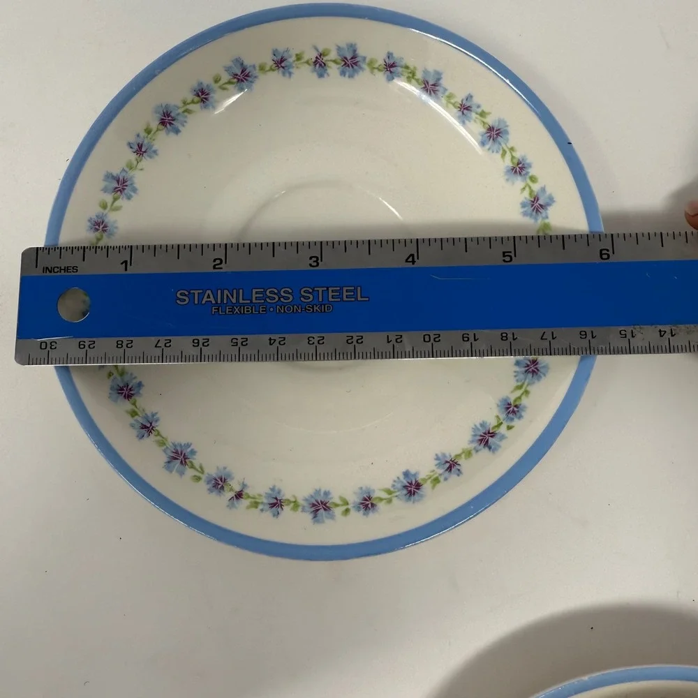 Canonsburg Pottery Co. Bonnie Blue Teacups and‎ Saucers Blue Floral Set of 4 VTG