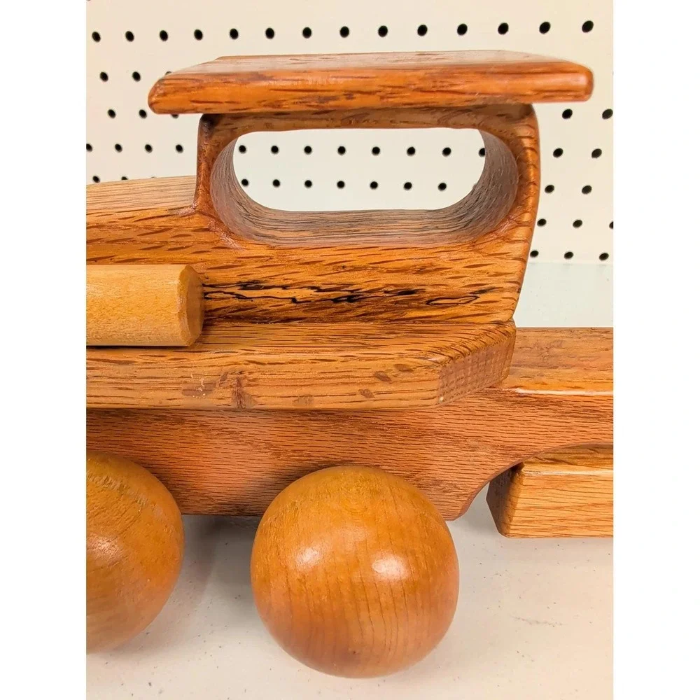 Vintage Handmade Wooden Toy Motor Grader Adjustable Blade‎
