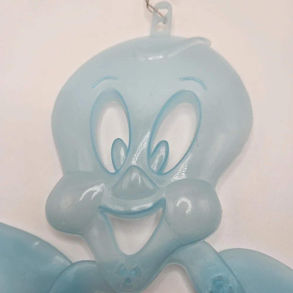 VINTAGE Glow in the Dark Blue Ghost Plastic Hanging Halloween Decoration Casper