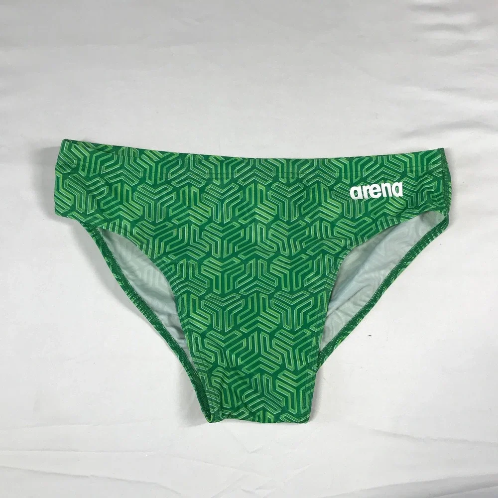 Arena Mens Kikko Brief Green Geometric Swim Trunks Training Suit Size 36 003585
